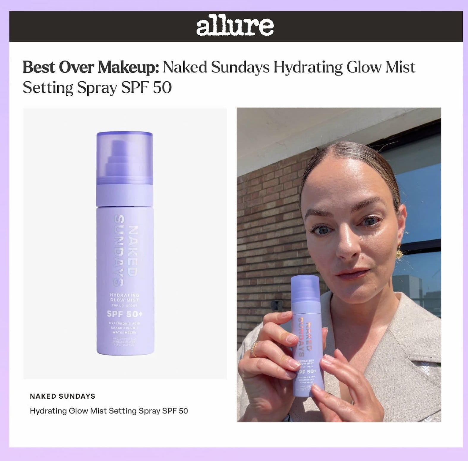 Allure Magazine crowns Glow Mist "Best Spray Sunscreen Over Makeup"
