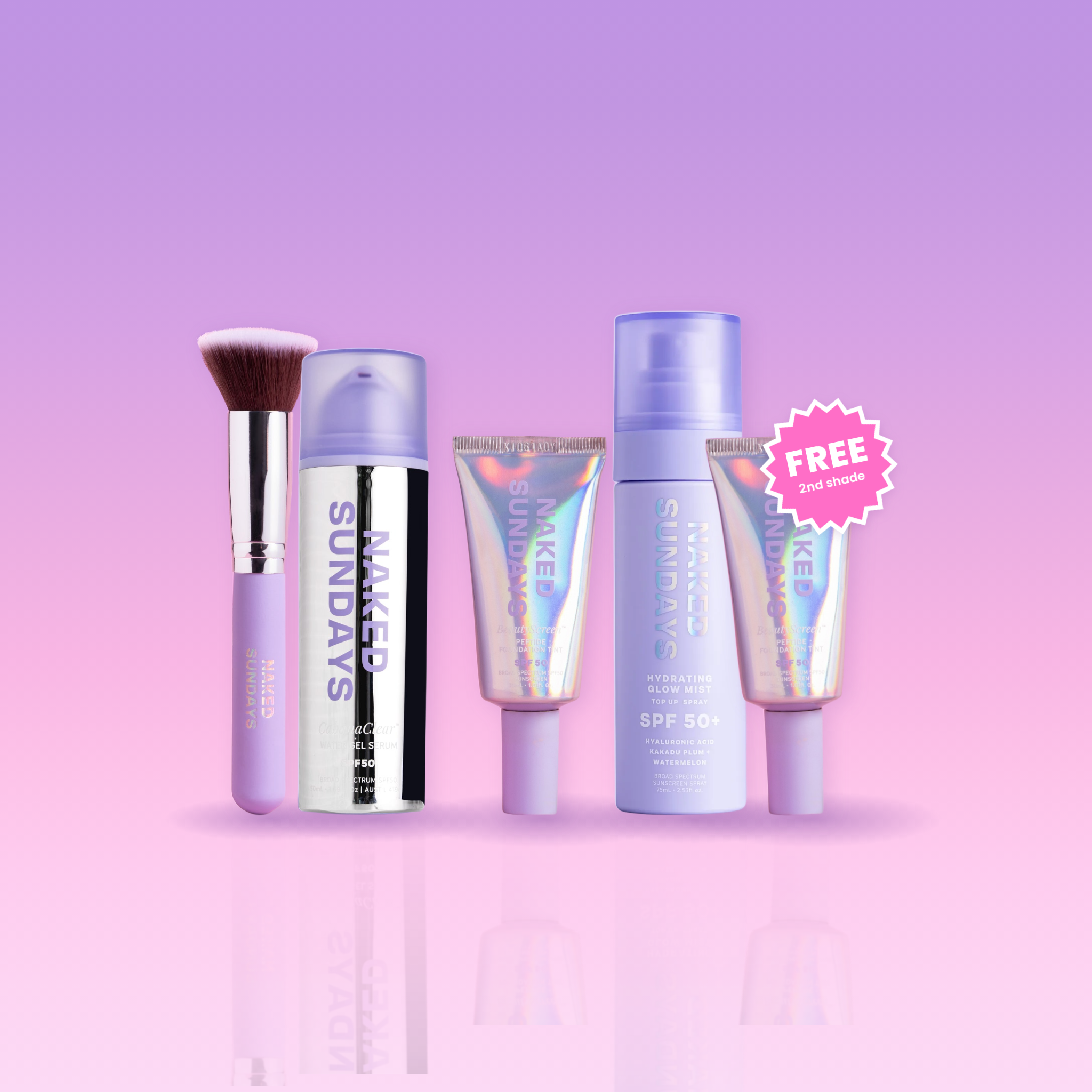 The BeautyScreen Routine Kit — CabanaClear Jumbo, SPF BFF Brush, two BeautyScreen SPF50 tints (second shade free) and Glow Mist SPF50