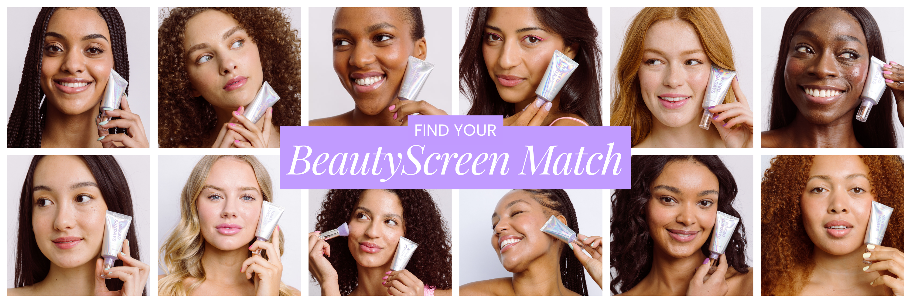 Several women holding up BeautyScreen SPF50 Foundation Skin Tint next to the text 'Find your BeautyScreen Match"