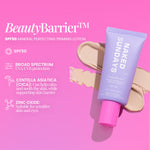 Naked Sundays BeautyBarrier SPF50 mineral perfecting priming lotion on a pink background