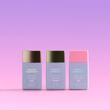 Three Naked Sundays CabanaGlow SPF50 Serum Drops in Blush, Illuminating and Bronze on a pink background