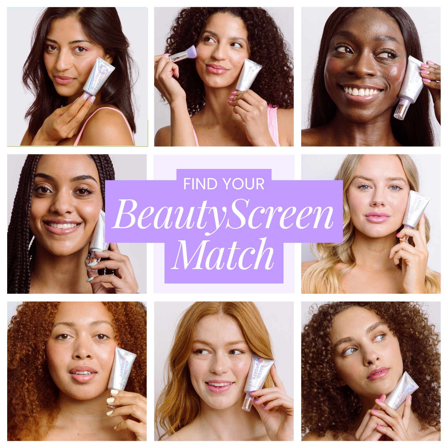 Several women holding up BeautyScreen SPF50 Foundation Skin Tint next to the text 'Find your BeautyScreen Match"
