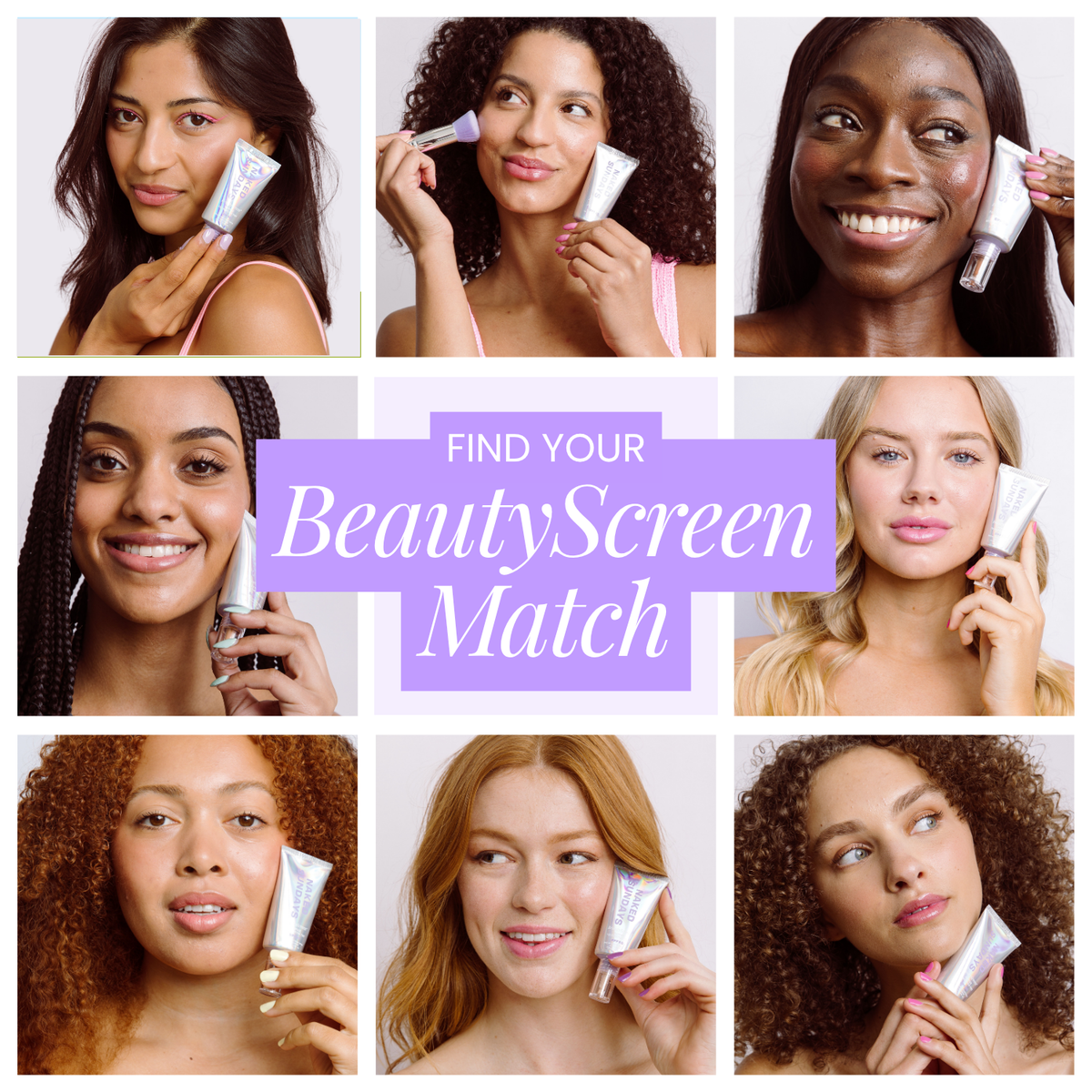 Several women holding up BeautyScreen SPF50 Foundation Skin Tint next to the text 'Find your BeautyScreen Match"