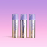 Three bottles of CabanaClear Illuminating Water Gel Serum SPF50 against a pink and purple gradient background.