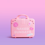 Pink suitcase with 'Naked Sundays' branding on a pink background