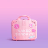 Pink suitcase with 'Naked Sundays' branding on a pink background