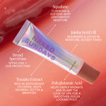 Naked Sundays PoutScreen infographic highlighting ingredients and benefits on a red background