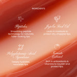 Naked Sundays PoutScreen ingredients list on a brown gradient background