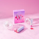 Naked Sundays lip and cheek products on a pink and glittery surface
