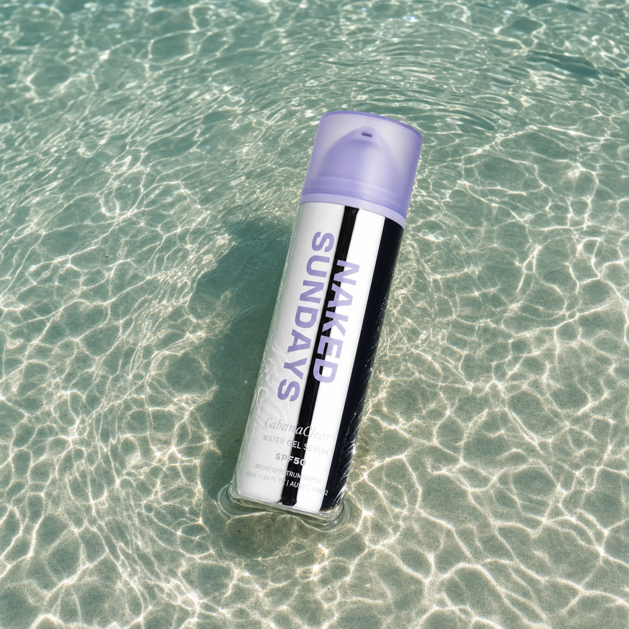 CabanaClear SPF50 Water Gel Serum floating in clear water